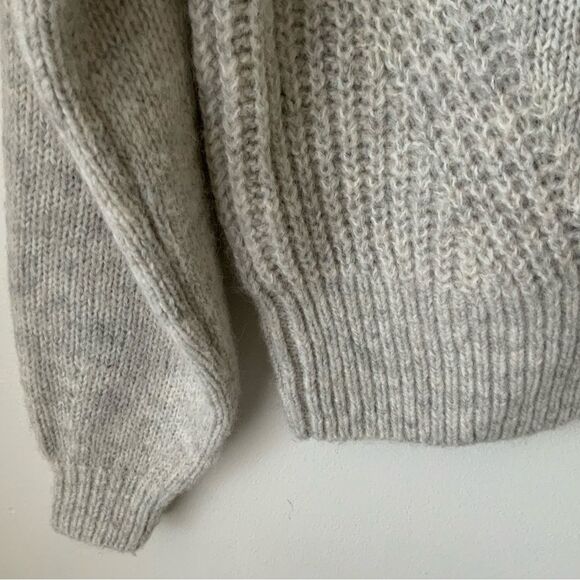 MADEWELL Wool-Blend Wedge Sweater Cozy Cropped Oversized Boho Light Gray Crew XS - Picture 6 of 11